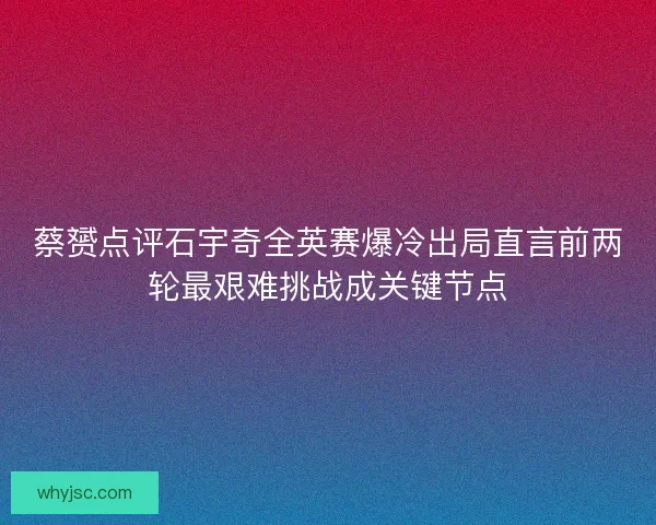蔡赟点评石宇奇全英赛爆冷出局直言前两轮最艰难挑战成关键节点 蔡赟点评石宇奇全英赛爆冷出局直言前两轮最艰难挑战成关键节点
